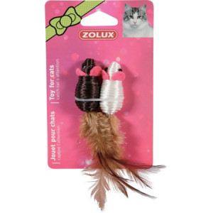 ZOLUX Podwójna zabawka dla kota - 2 myszy z piórkami 5cm