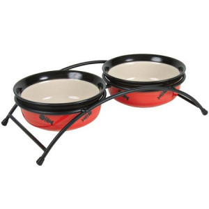 TRIXIE Miski ceramiczne na stojaku - czerwone 2x 0,25L