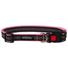 AMIPLAY Obroża regulowana z blokadą Shine M 25-40 x 1,5 cm - Różowa