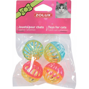 ZOLUX Zabawki dla kota - zestaw 4 kul z dzwonkami (4 cm)