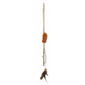 PET NOVA Zabawka dla kota drewniana wędka z rybką i piórkami (dł. wędki - 40cm)