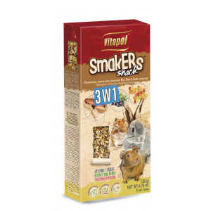 VITAPOL Smakers Snack 3w1 (orzechowy, owoce lasu, popcorn) dla gryzoni i królika 3 szt 135 g