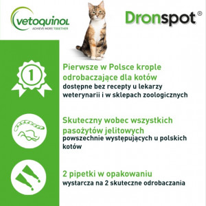 VETOQUINOL Dronspot 30 mg / 7,5 mg dla małych kotów o wadze 0,5 do 2,5 kg (2 pipety)