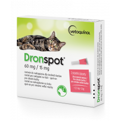 VETOQUINOL Dronspot 60 mg / 15 mg dla średnich kotów o wadze 2,5 do 5 kg (2 pipety)