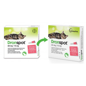 BAYER Dronspot 60mg (2 pipety) dla średnich kotów o wadze 2,5 do 5 kg
