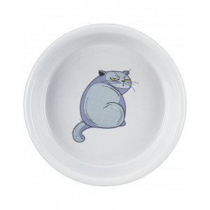 TRIXIE Ceramiczna miska dla kotaszara 0,25l / 13 cm - szara z nadrukiem kota