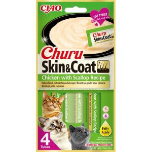 INABA CAT CHURU SKIN & COAT kurczak z przegrzebkiem 4x14g (56g)