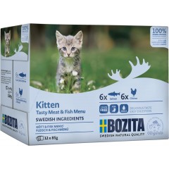 BOZITA Kitten Mięsne i rybne kawałeczki w sosie - mokra karma dla kociąt i młodych kotów 12x 85g (multibox)