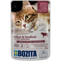 BOZITA Indoor and Sterilised Kawałeczki w galaretce z wołowiną - mokra karma dla kotów 85g (saszetka)