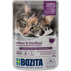 BOZITA Indoor and Sterilised Kawałeczki w galaretce z indykiem - mokra karma dla kotów 85g (saszetka)