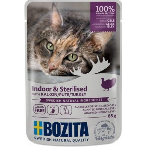 BOZITA Indoor and Sterilised Kawałeczki w galaretce z indykiem - mokra karma dla kotów 85g (saszetka)