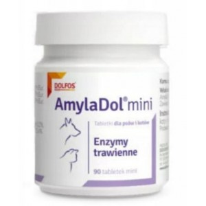 DOLFOS Amyladol mini - Enzymy trawienne. Tabletki dla psów i kotów - 90 tabletek mini