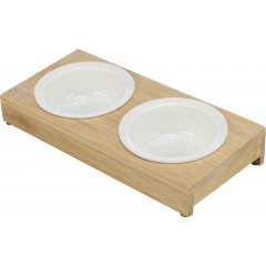 TRIXIE Miski na stojaku dla psa/kota ceramika/bambus - białe/ecru