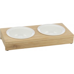 TRIXIE Miski na stojaku dla psa/kota ceramika/bambus - białe/ecru
