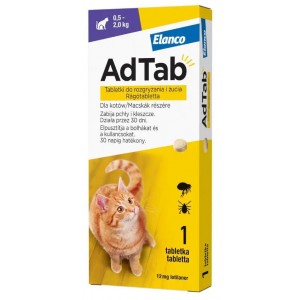 ELANCO AdTab Cat 0,5 - 2,0 kg / 1 tabl. (12 mg) - tabletka na pchły i kleszcze