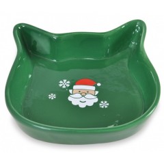 BARRY KING Miska ceramiczna dla kota Św. Mikołaj 13,6 x 13,6 x 3 cm - zielona