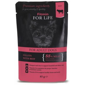 FITMIN For Life Dog Adult Beef 85g - fileciki wołowiny z suszonymi pomidorami w sosie dla psów 85g