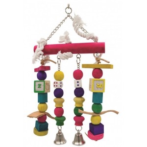 PANAMA PET Wisząca zabawka z drewna ze sznurkiem z koralikami i dzwonkiem