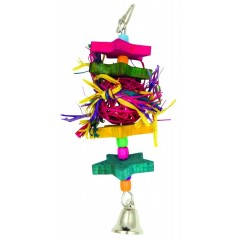 PANAMA PET Wisząca zabawka z kulką wiklinową, z kolorowymi klockami i dzwonkiem 22 cm