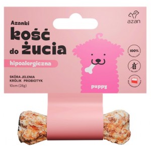 AZANKI Kość hipoalergiczna ze skóry jelenia z królikiem i probiotykiem PUPPY 10 cm