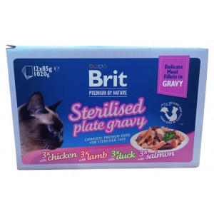 BRIT PREMIUM CAT Sterilised Family Plate Box Gravy saszetki w sosie (12x 85g)