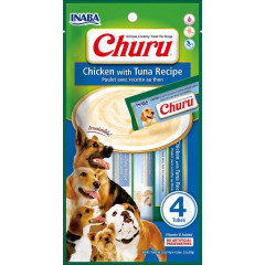 INABA Dog Churu 4P kremowe przekąski o smaku kurczaka z tuńczykiem 4x14g (56g) PROMO Krótki termin