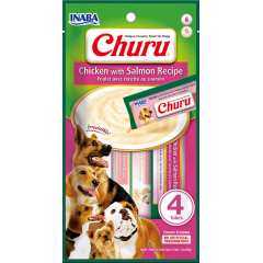 INABA Dog Churu 4P kremowe przekąski o smaku kurczaka z łososiem 4x14g (56g) PROMO Krótki termin