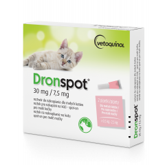 VETOQUINOL Dronspot 30 mg / 7,5 mg dla małych kotów o wadze 0,5 do 2,5 kg (2 pipety) PROMO Krótki termin