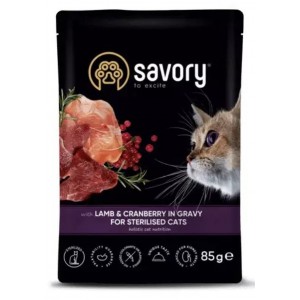 SAVORY Cat Adult Sterilised Lamb and Cranberry 85g (saszetka)