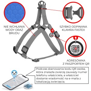 WAUDOG Waterproof szelki wodoodporne z QR-paszportem, metalowa klamra fastex - czerwony