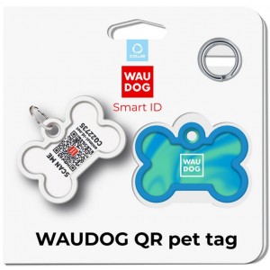 WAUDOG Smart ID metalowa zawieszka z QR-paszportem wzór niebieski gradient 40mm x 28mm