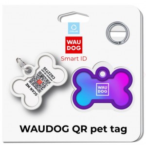 WAUDOG Smart ID metalowa zawieszka z QR-paszportem, wzór fioletowy gradient 40mm x 28mm