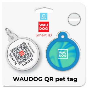 WAUDOG Smart ID metalowa zawieszka z QR-paszportem, wzór niebieski gradient okrągły