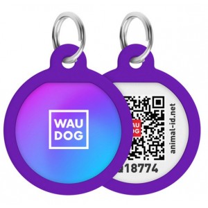 WAUDOG Smart ID metalowa zawieszka z QR-paszportem, wzór fioletowy gradient okrągły