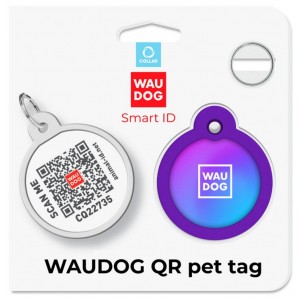 WAUDOG Smart ID metalowa zawieszka z QR-paszportem, wzór fioletowy gradient okrągły