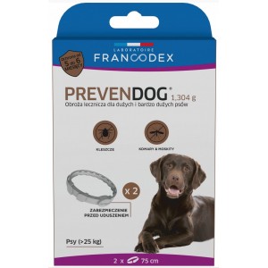 FRANCODEX Obroża biobójcza Prevendog 75 cm dla dużych i bardzo dużych psów pow. 25 kg - 2 szt.