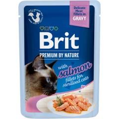 BRIT PREMIUM CAT Sterilized Salmon Gravy Fillets Adult - łosoś w sosie dla kotów sterylizowanych 85g (saszetka)