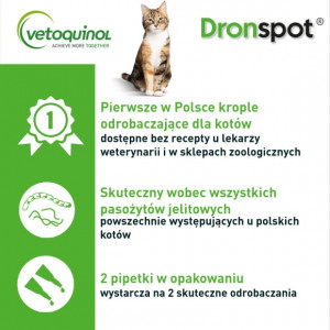 VETOQUINOL Dronspot 96 mg / 24 mg dla dużych kotów o wadze 5 do 8 kg (2 pipety)