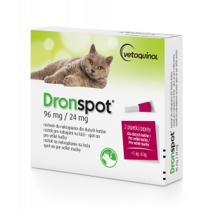 VETOQUINOL Dronspot 96 mg / 24 mg dla dużych kotów o wadze 5 do 8 kg (2 pipety)