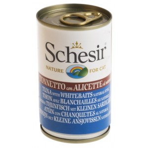 SCHESIR Cat Tuńczyk z drobnymi rybkami morskimi gotowany w wodzie 140g (puszka)