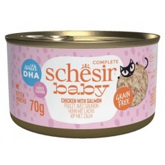 SCHESIR Cat Mini Filety z kurczaka z kawałkami łososia w bulionie 70g (puszka)