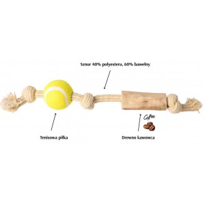 DINGO Gryzak z drewna kawowego na sznurze Z PIŁKĄ 33 cm
