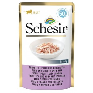 SCHESIR Cat Tuńczyk z kurczakiem i szynką 50g