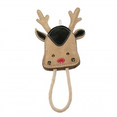 BARRY KING Zabawka dla psa skórzana Renifer 16x11 cm + 13 cm lina