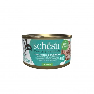 SCHESIR karma mokra dla kotów tuńczyk z doradą w galarecie 85 g (puszka)