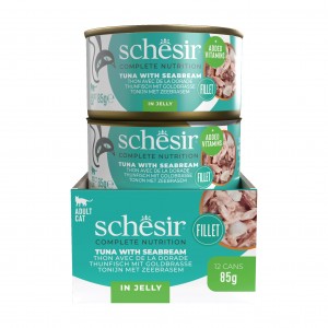 SCHESIR karma mokra dla kotów tuńczyk z doradą w galarecie 85 g (puszka)