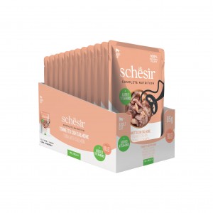 SCHESIR karma mokra dla kotów tuńczyk z łososiem w galarecie 85 g (saszetka)