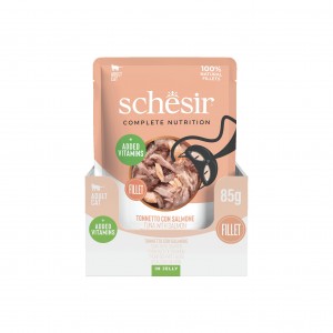 SCHESIR karma mokra dla kotów tuńczyk z łososiem w galarecie 85 g (saszetka)