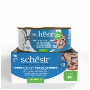 SCHESIR karma mokra dla kotów tuńczyk z sardynkami w galarecie 140 g (puszka)