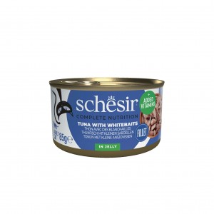 SCHESIR karma mokra dla kotów tuńczyk ze szprotkami w galarecie 85 g (puszka)